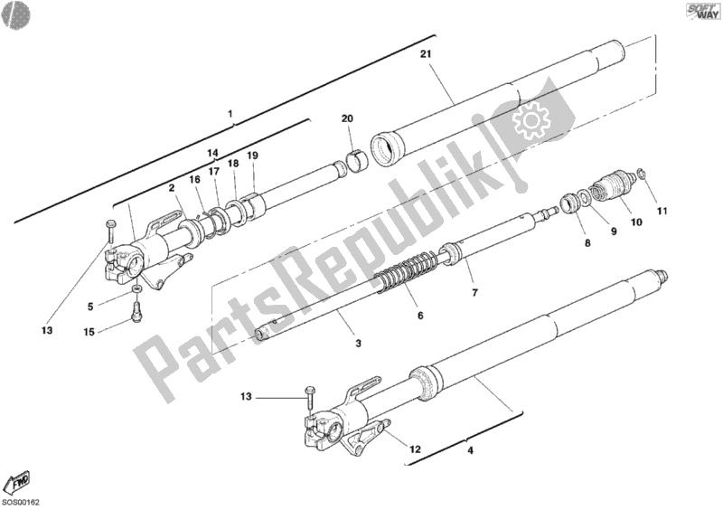 Toutes les pièces pour le Fourche Avant du Ducati Multistrada 1000 2004