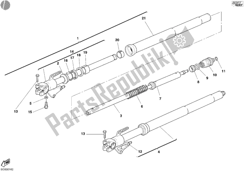 Tutte le parti per il Forcella Anteriore del Ducati Multistrada 1000 2004