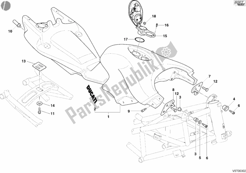 All parts for the Fuel Tank of the Ducati Multistrada 1000 2004
