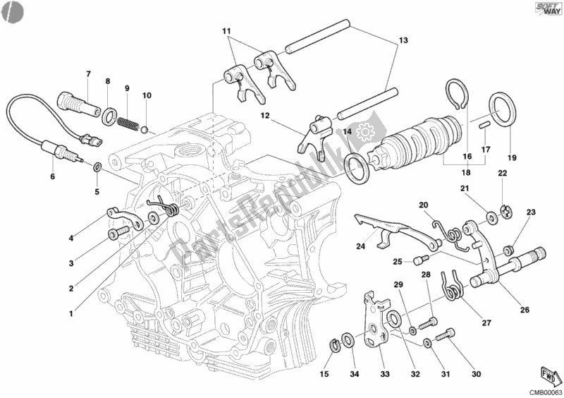 All parts for the Gear Change Mechanism of the Ducati Multistrada 1000 2004