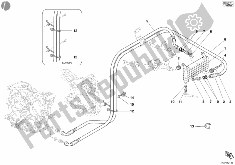 Tutte le parti per il Radiatore Dell'olio del Ducati Multistrada 1000 2004