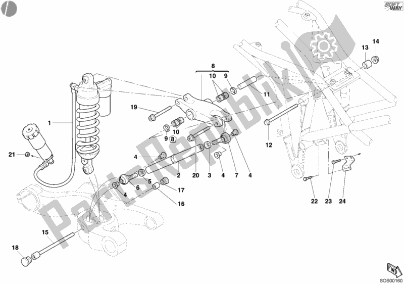 All parts for the Rear Shock Absorber of the Ducati Multistrada 1000 2004