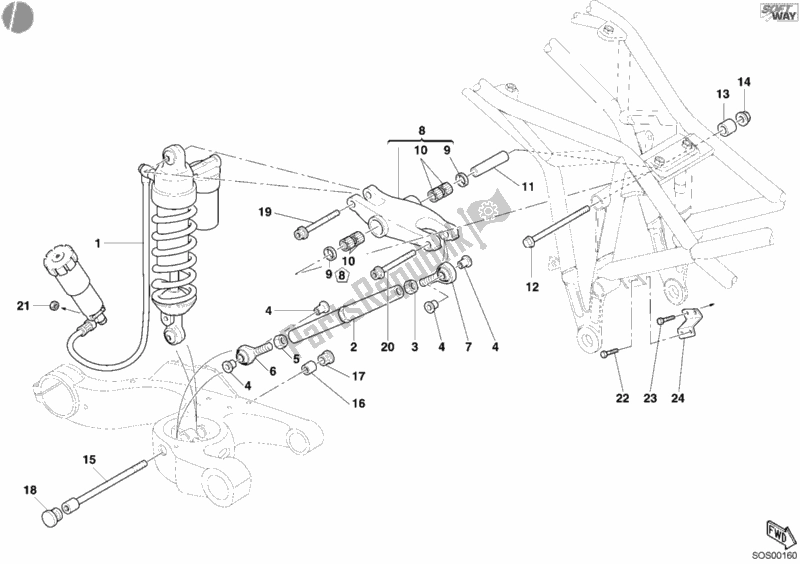 Todas las partes para Amortiguador Trasero de Ducati Multistrada 1000 2004