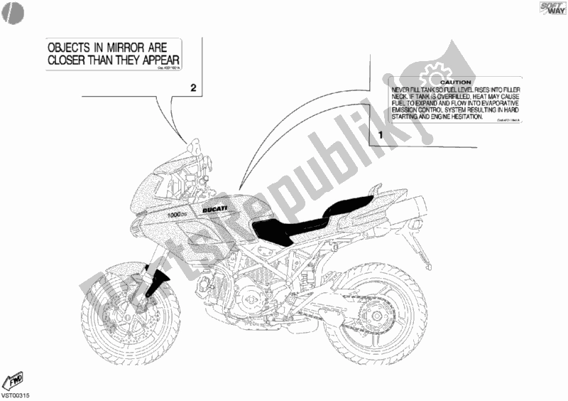 Tutte le parti per il Etichette Di Avvertimento Usa del Ducati Multistrada 1000 2004