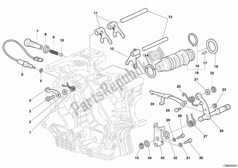 All parts for the Gear Change Mechanism of the Ducati Multistrada 1000 2005