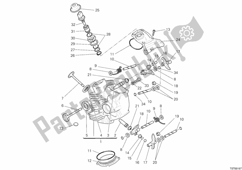 Alle onderdelen voor de Horizontale Cilinderkop van de Ducati Multistrada 1000 2005