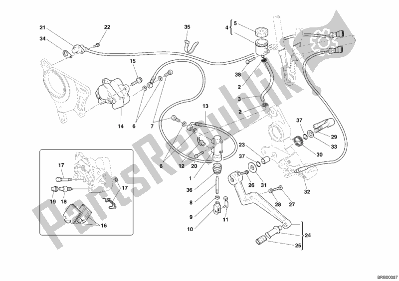 Tutte le parti per il Sistema Frenante Posteriore del Ducati Multistrada 1000 2005