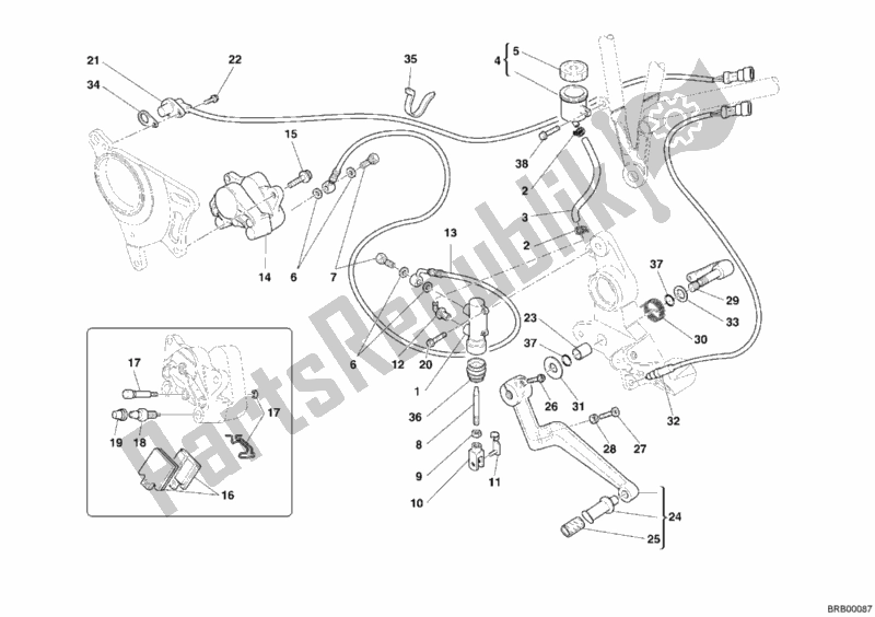 Tutte le parti per il Sistema Frenante Posteriore del Ducati Multistrada 1000 2006