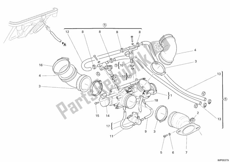 All parts for the Throttle Body of the Ducati Multistrada 1000 2006