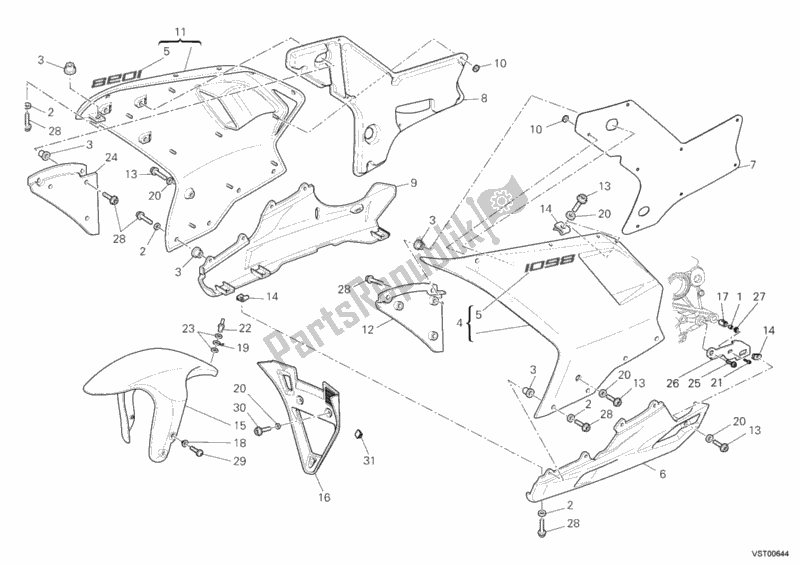 Tutte le parti per il Carenatura del Ducati Superbike 1098 2007