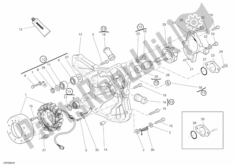 Alle onderdelen voor de Generatorafdekking - Waterpomp van de Ducati Superbike 1098 2007