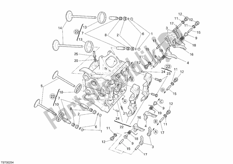 Alle onderdelen voor de Horizontale Cilinderkop van de Ducati Superbike 1098 2007