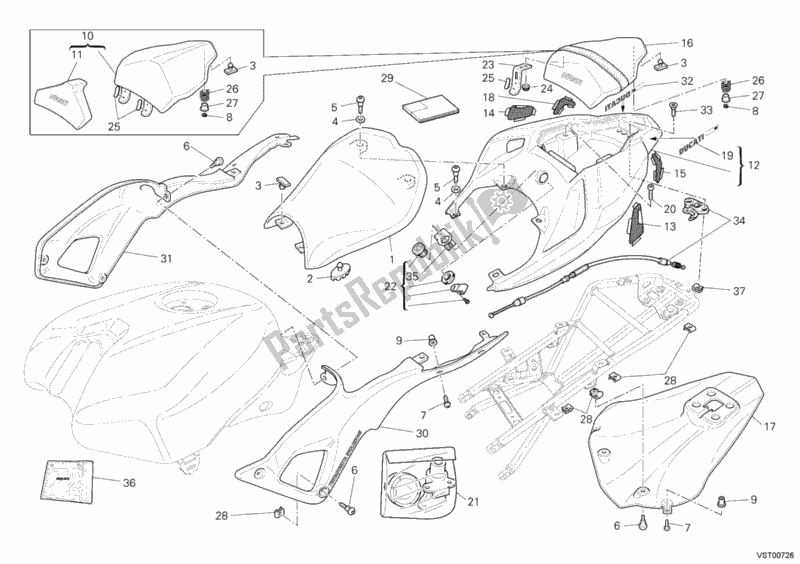 Alle onderdelen voor de Stoel van de Ducati Superbike 1098 2007