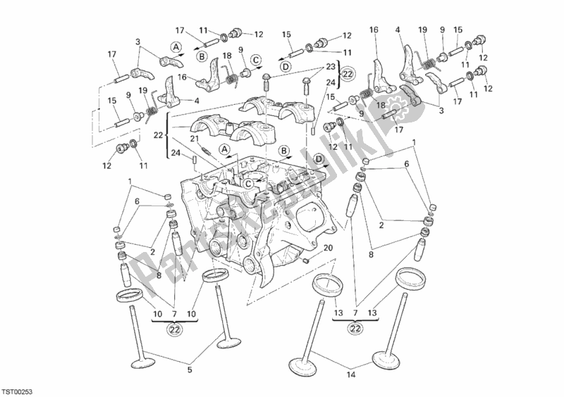 Alle onderdelen voor de Verticale Cilinderkop van de Ducati Superbike 1098 2007