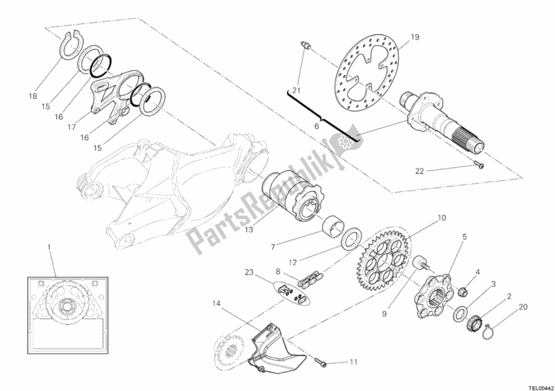 All parts for the Rear Wheel Spindle of the Ducati Superbike 1098 2008