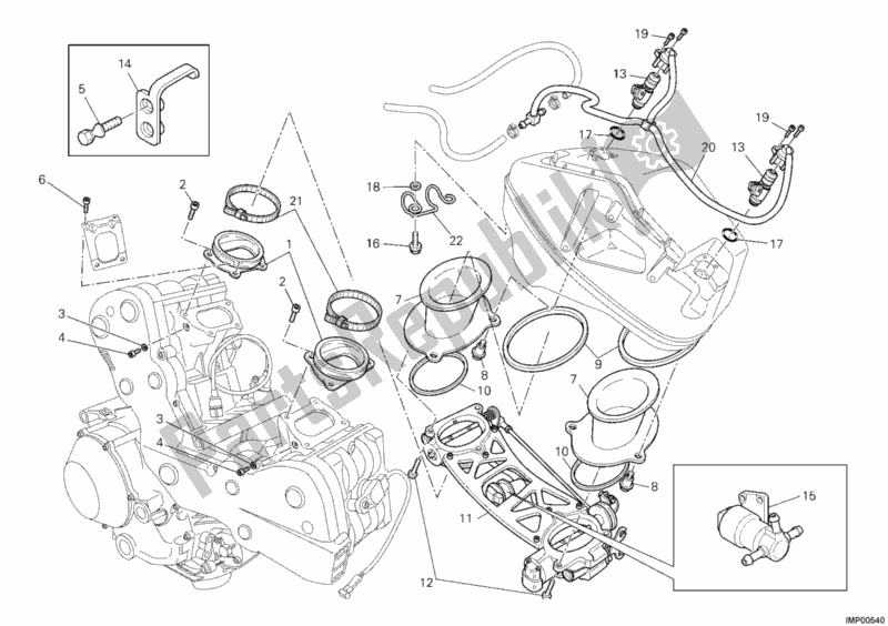 All parts for the Throttle Body of the Ducati Superbike 1098 2008