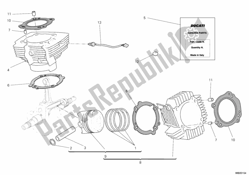 All parts for the Cylinder - Piston of the Ducati Monster 1100 EVO Anniversary 2013