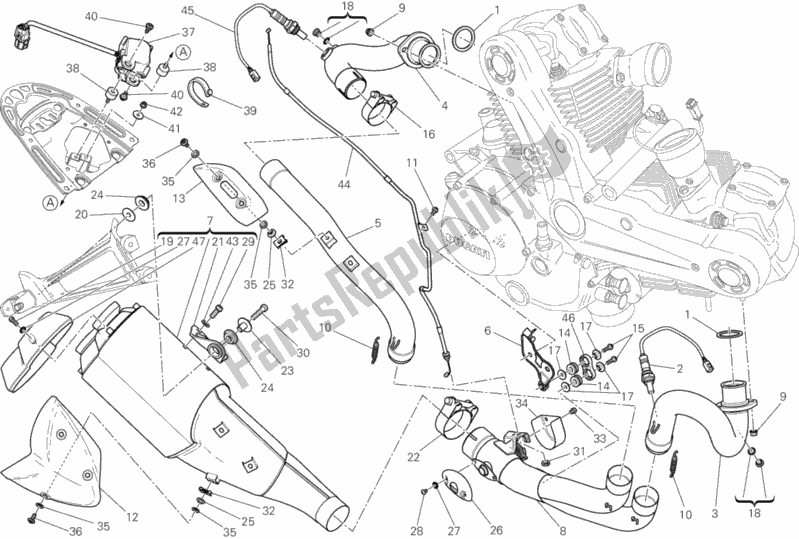 All parts for the Exhaust System of the Ducati Monster 1100 EVO Anniversary 2013