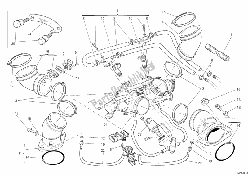 All parts for the Throttle Body of the Ducati Monster 1100 EVO Anniversary 2013