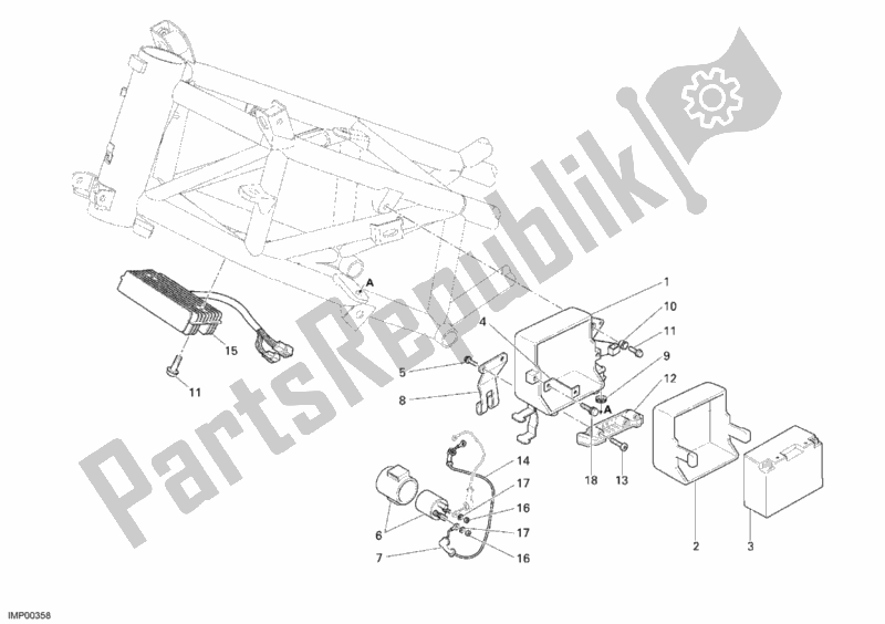 All parts for the Battery of the Ducati Multistrada 1100 2007
