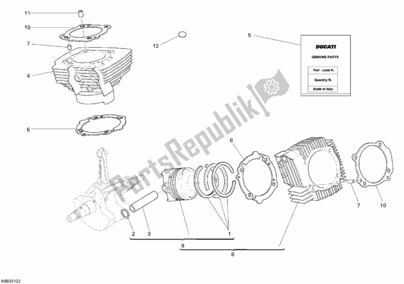 All parts for the Cylinder - Piston of the Ducati Multistrada 1100 2007