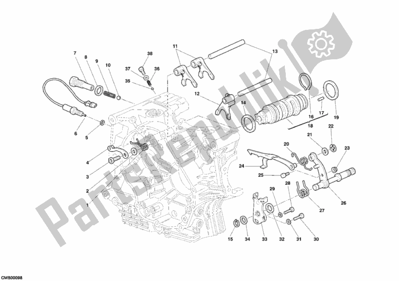 All parts for the Gear Change Mechanism of the Ducati Multistrada 1100 2007