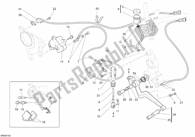 All parts for the Rear Brake System of the Ducati Multistrada 1100 2007