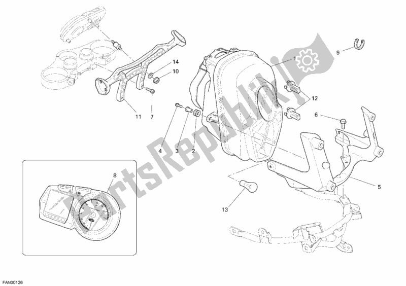 All parts for the Headlight of the Ducati Multistrada 1100 2008