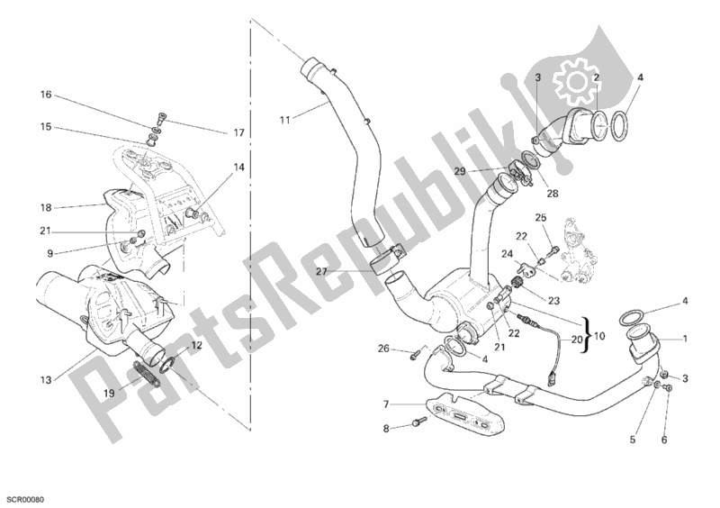 Tutte le parti per il Impianto Di Scarico del Ducati Multistrada 1100 2009