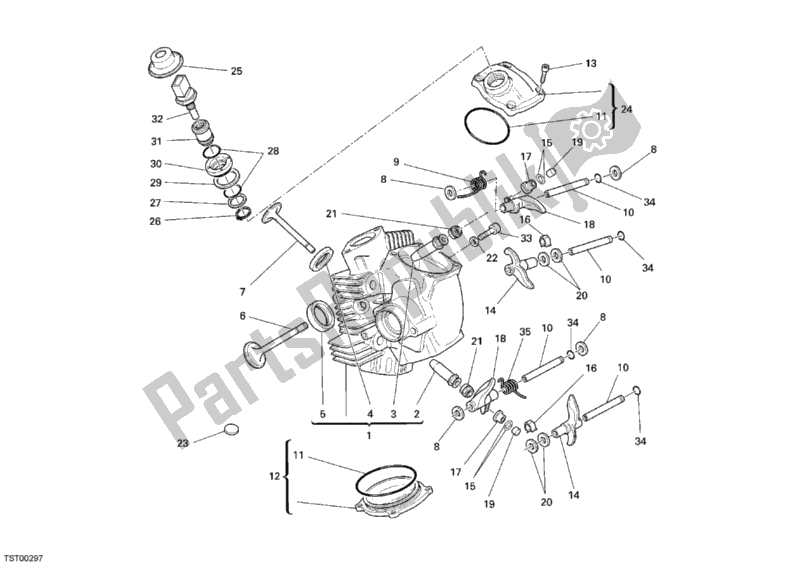 Alle onderdelen voor de Horizontale Cilinderkop van de Ducati Multistrada 1100 2009