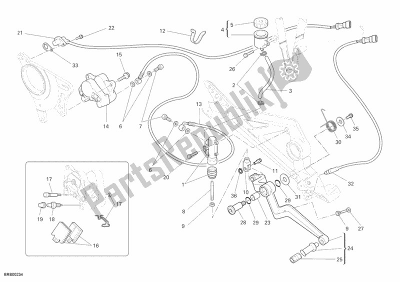 Tutte le parti per il Sistema Frenante Posteriore del Ducati Multistrada 1100 2009