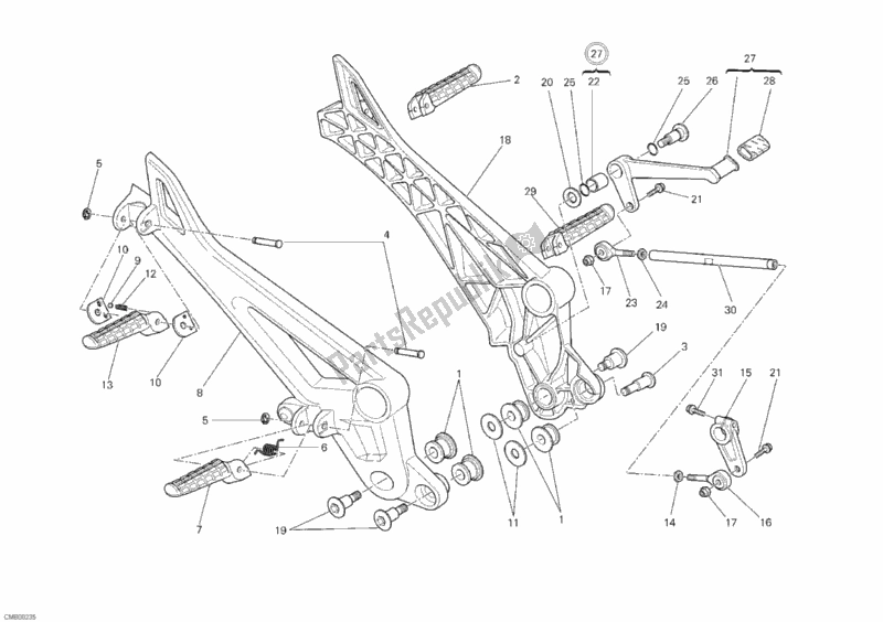 All parts for the Footrest of the Ducati Monster 1100 2010