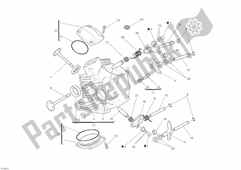 All parts for the Horizontal Cylinder Head of the Ducati Monster 1100 2010
