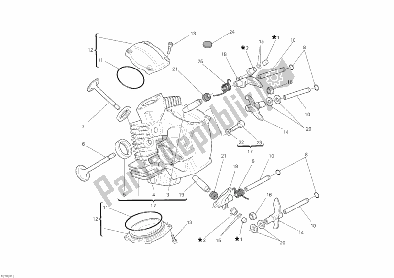 All parts for the Horizontal Cylinder Head of the Ducati Monster 1100 2010