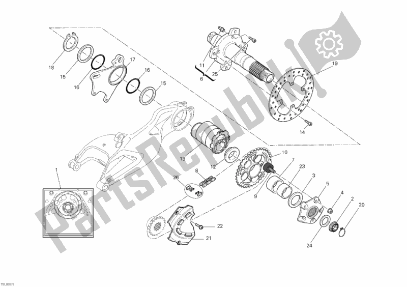 Alle onderdelen voor de Achterwiel As van de Ducati Monster 1100 2010