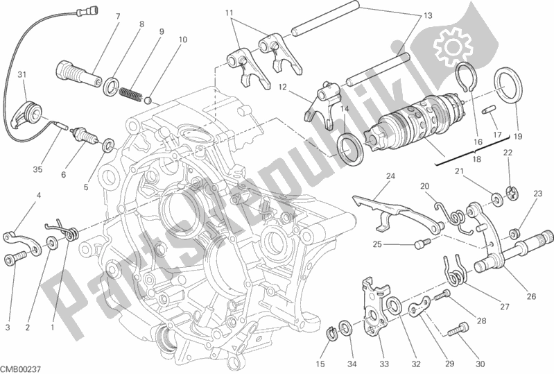 Alle onderdelen voor de Schakelnok - Vork van de Ducati Monster 1100 2010