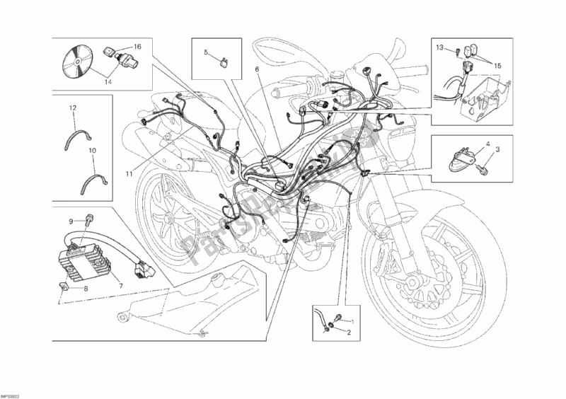 All parts for the Wiring Harness of the Ducati Monster 1100 2010