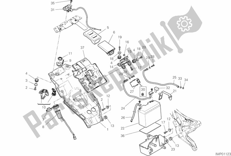 Alle onderdelen voor de Batterijhouder van de Ducati Scrambler 1100 2018