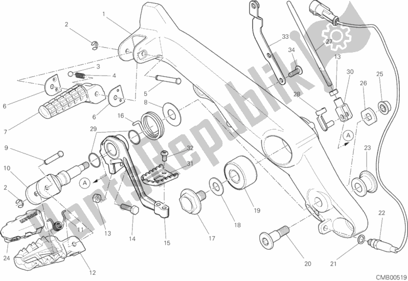 Tutte le parti per il Poggiapiedi, Giusto del Ducati Scrambler 1100 2018