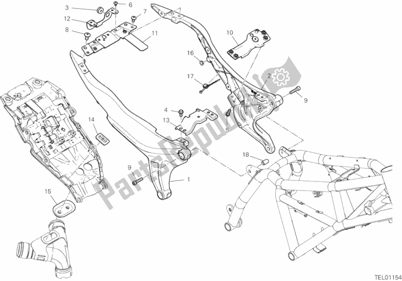 Alle onderdelen voor de Achterframe Comp. Van de Ducati Scrambler 1100 2018
