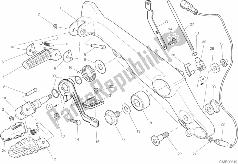 Todas as partes de Apoios Para Os Pés, Certo do Ducati Scrambler 1100 2019