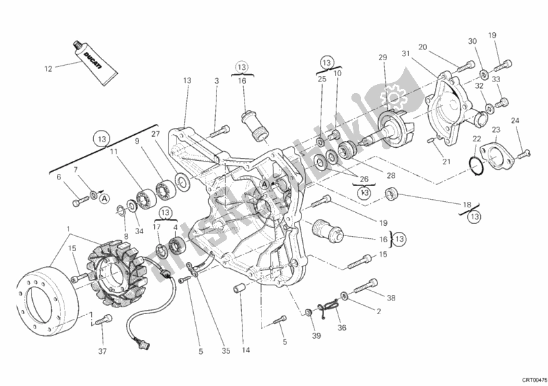 Alle onderdelen voor de Generatorafdekking - Waterpomp van de Ducati Superbike 1198 2009