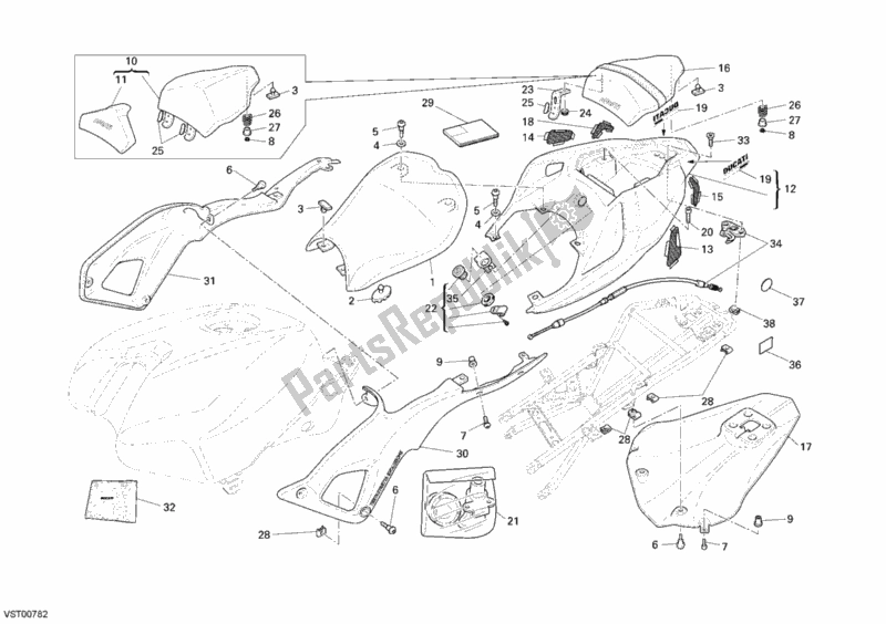 Alle onderdelen voor de Stoel van de Ducati Superbike 1198 2009