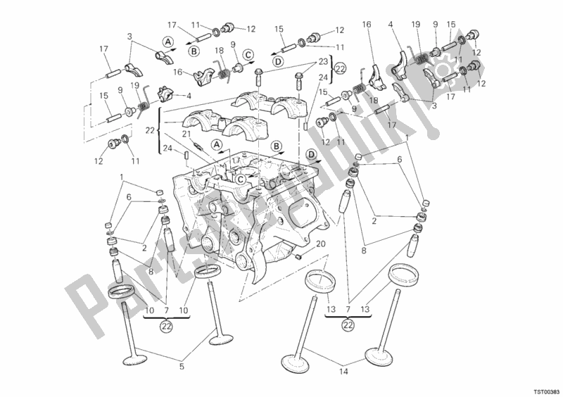 Alle onderdelen voor de Verticale Cilinderkop van de Ducati Superbike 1198 2009