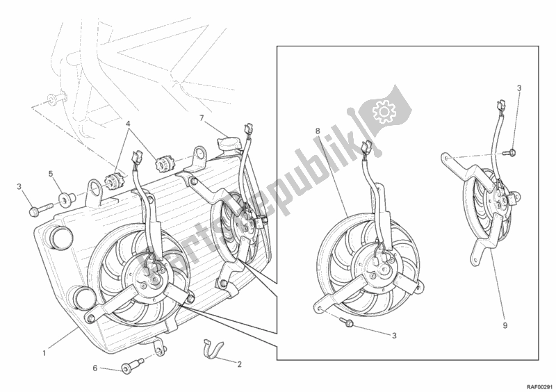 All parts for the Water Cooler of the Ducati Superbike 1198 2009