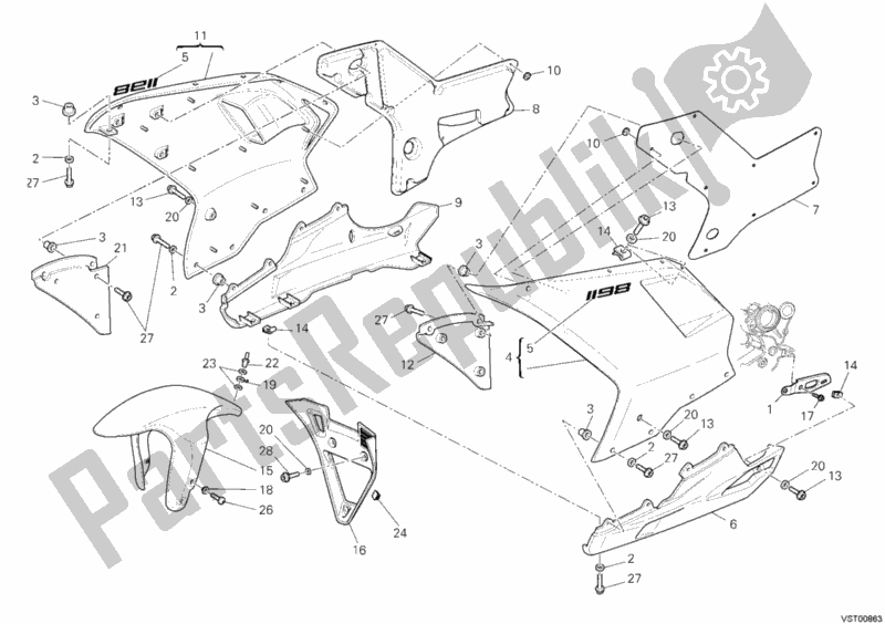 Alle onderdelen voor de Kuip van de Ducati Superbike 1198 2010