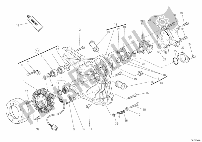 Alle onderdelen voor de Generatorafdekking - Waterpomp van de Ducati Superbike 1198 2010