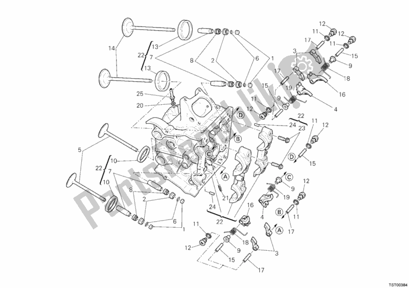 Alle onderdelen voor de Horizontale Cilinderkop van de Ducati Superbike 1198 2010
