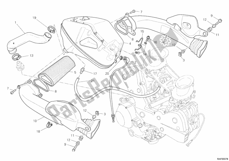 Alle onderdelen voor de Inname van de Ducati Superbike 1198 2010