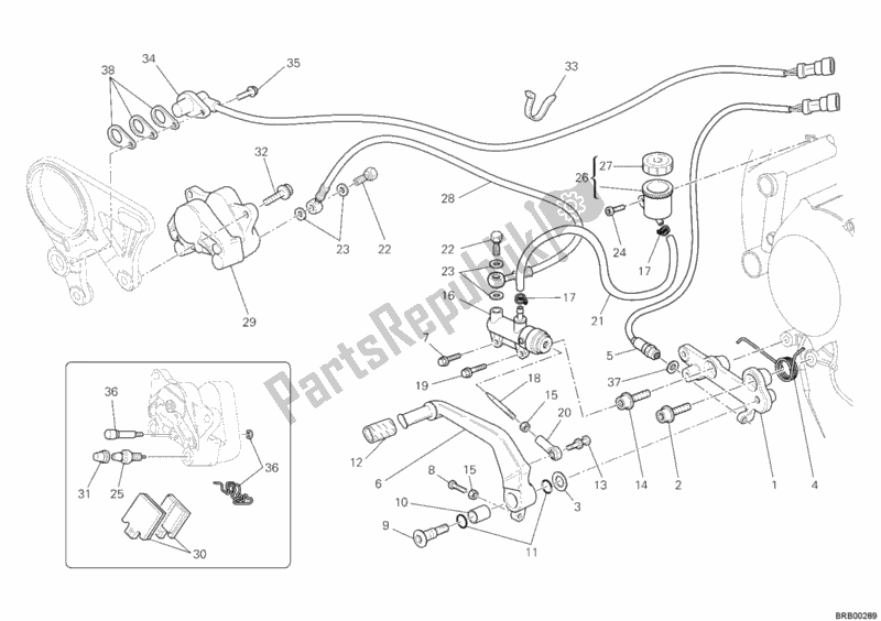 All parts for the Rear Brake System of the Ducati Superbike 1198 2010